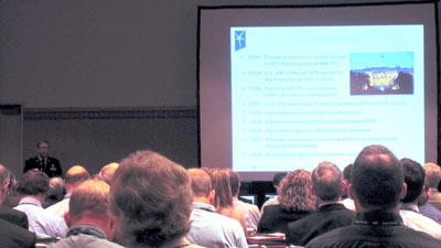 Col. Hessin giving presentation to room full of people